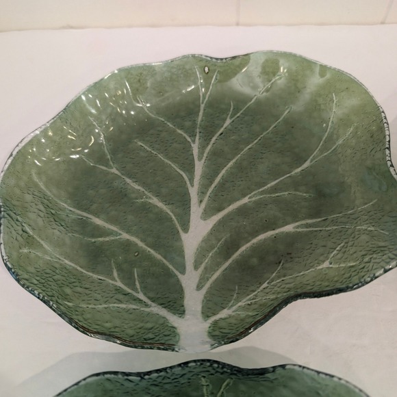 Set of 4 Vintage Green Glass Cabbage Leaf Shaped Serving Dishes Appetizer Plates - Picture 16 of 16